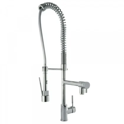 Grifo monomando doble con ducha extraíble para cocina industrial Cromo