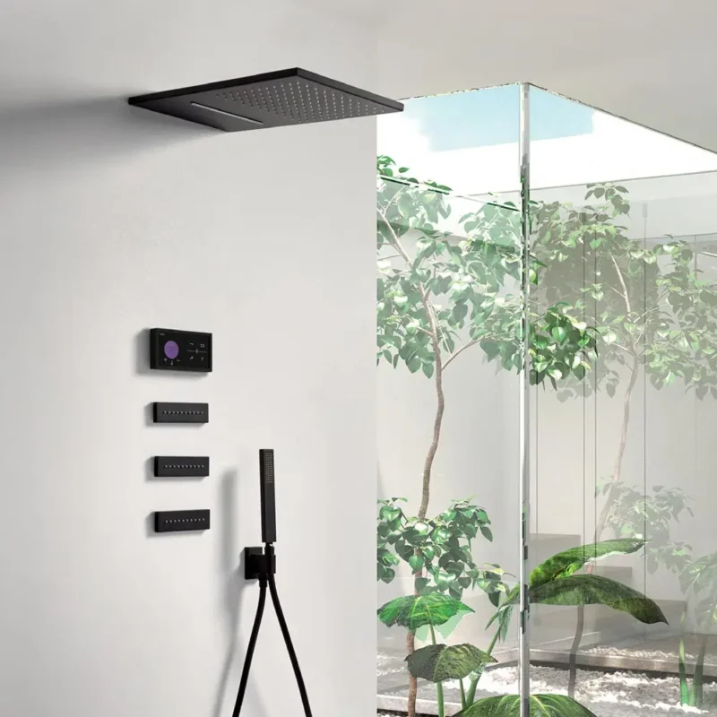 Shower Technology® Control termostático electrónico empotrado de 3 vías Blue Edition Negro Cromo - Image 2