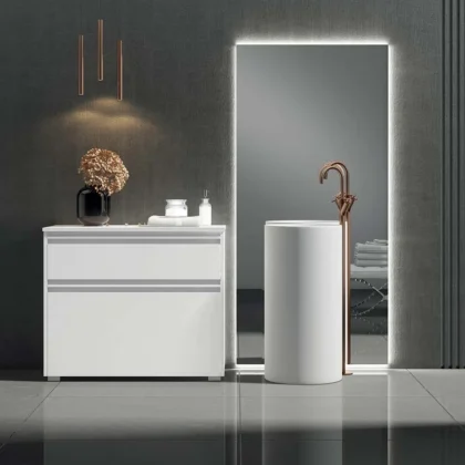 BALOON Lavabo totem Solid Surface desagüe a suelo