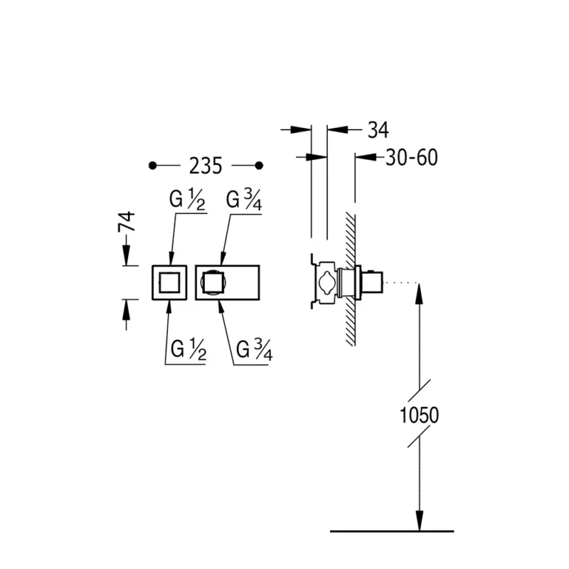 Block-System® Grifo termostático empotrado de 1 vía Negro Mate - Image 2