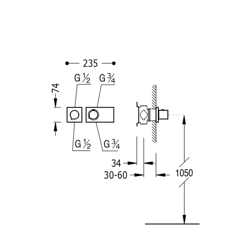 Block-System® Grifo termostático empotrado de 1 vía maneta redonda Negro Mate - Image 2