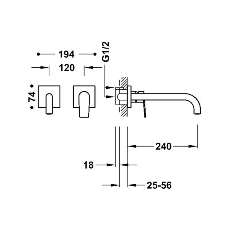 Project-Tres grifo monomando empotrado para lavabo caño 240 mm - Image 3