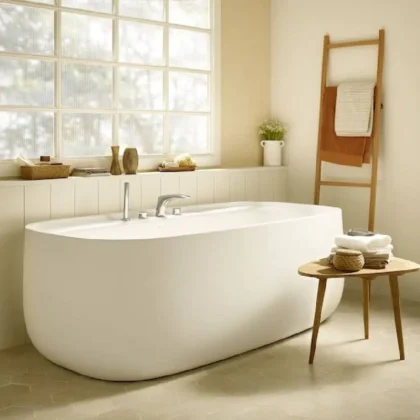Beyond Bañera de Surfex oval con desagüe Perla/Blanco