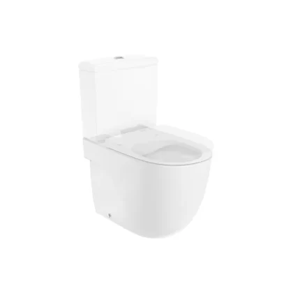 Meridain Taza Roca Rimless adosada a pared compacta con salida dual
