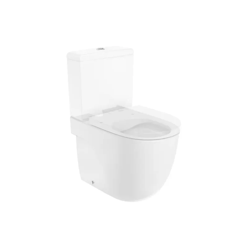 Meridain Taza Roca Rimless adosada a pared compacta con salida dual