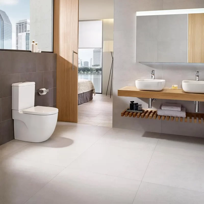 Meridain Taza Roca Rimless adosada a pared compacta con salida dual - Image 3